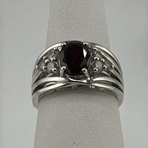 Sterling Silver Ring, Garnet 1.94 ct, Diamonds 0.53 ct, Trace # K47-E5/B92624-08