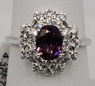 Platinum Ring with 1.05ct Color Change Garnet, 0.57ct Diamonds, Serial RN039161