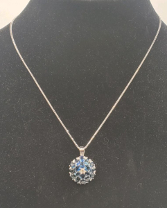 14K White Gold Pendant with Sapphire Corundum and Diamonds, GGA073479