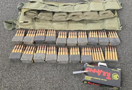 7.62x54R Ammunition, Speed Loaders And (3) Vintage Military Type Ammo Pouches