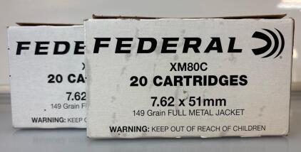 (2) Federal XM80c 20 Cartridges 7.62x51mm 149 Gr. Full Metal Jacket