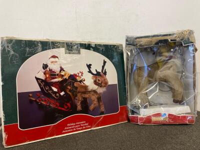 Vintage "Santa's Best Holiday Animation" Set Featuring Santa In A Sleigh With A Reindeer In Original Boxes