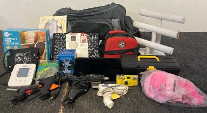 Rolling Duffel Bag, Jewelry Making Items, Seat Protector Changing Station, Blood Pressure Monitor & More