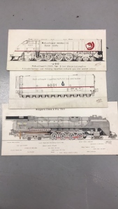 (3) Hand Drawn Locomotive Train Engineering Illustrations