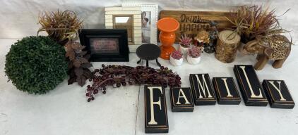 Home Decor Including Greenery, Glassware, Picture Frames & More