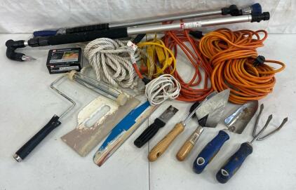Extention Cords, Hose Attatchments, Hand Tools For Gardening / Painting & More