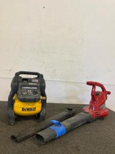 Cordless DeWalt Air Compressor (Unable To Test), Tore Ultra Blower Vac (Works)