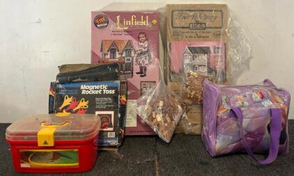 Vintage Linfield Dura-Crafy Dollhouse, Vintage &ldquo;The Whitney&rdquo; Wood Craft Dollhouse, Rocket Toss Game & More
