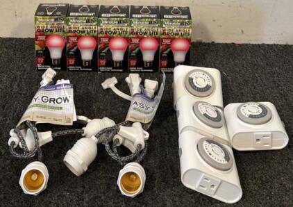 (15) Miracle LED Red Spectrum Max Grow Lights, (4) Heavy Duty Timers, & Multiple 3dr Modern Grow Light Fixtures