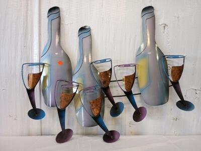 VINTAGE METAL WALL ART WINE BOTTLES & GLASSES BAR DECOR WALL SCULPTURE