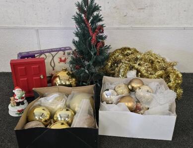 Christmas Decor- Garland, Lights, Large And XL Gold Ornaments