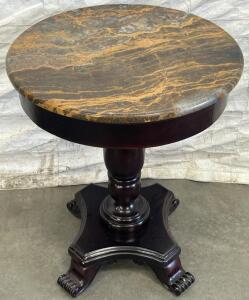 Traditional Marble Top Pedestal Side Table / 22&rdquo; Across, 28&rdquo; Tall