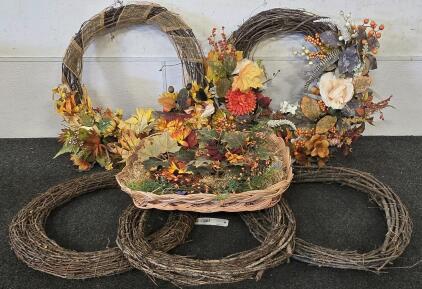 (2) Fall Wreaths And Decor, (3) Blank Arts And Crafts Wreaths