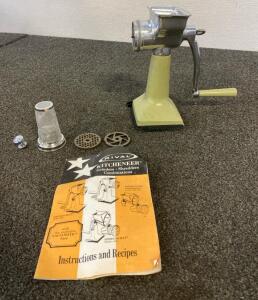 Antique Rival Kitcheneer Meat Grinder With Attachments And Manual