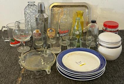 Dishes Including Drinking Glasses, Bottles, Plates & More