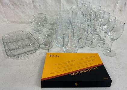 Collection Of Glassware & Steak Knives Set