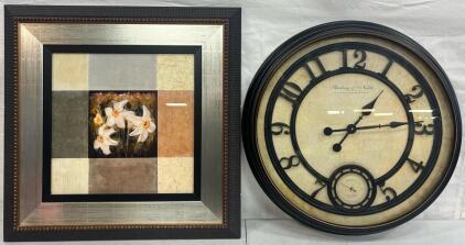 Framed Floral Art & Sterling & Noble Wall Clock
