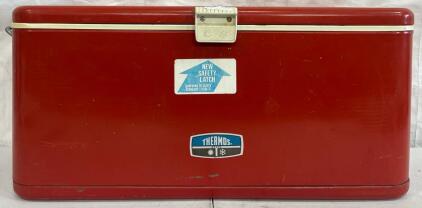 Vintage Red Thermos Metal Cooler