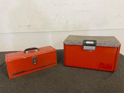Heavy Duty Red Metal Waterloo And Hiawatha Toolboxes, And Miscellaneous Tools