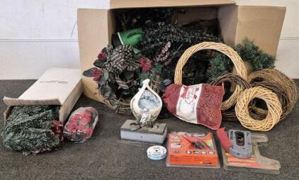 Floral, 5 Wreaths, Garland, Black n Decker Power Scissors, Craftsman Stapler, Scented Pine Cones