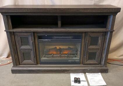 Whalen Furniture Manufacturing 54"X33"X16" TV Stand/Infrared Electric Fireplace In Deep Grain Ash Finish
