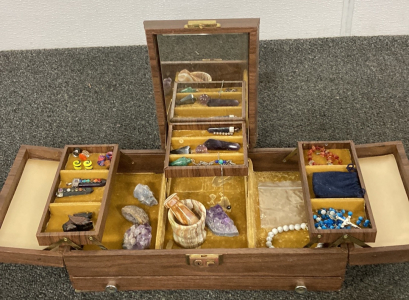 Jewelry Box with Assorted Jewelry & Stones