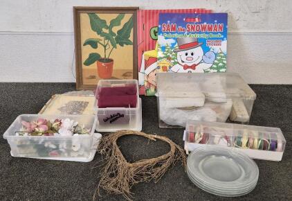Crafts! Wreath, Ribbon, Tule, Foam, Floral, Picture Frame, 3 Large Coloring Books