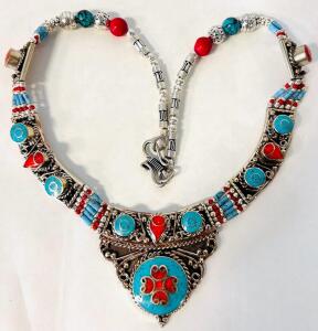 Beautiful Turquoise and Red Coral Gemstone Necklace