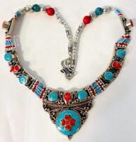 Beautiful Turquoise and Red Coral Gemstone Necklace