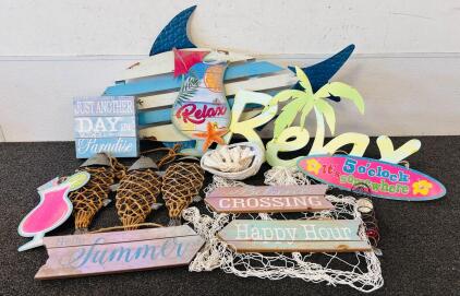 Beach Theme Decorations: Signs, Net, Shells, And More