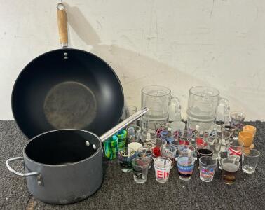 Large Mugs, Shotglass Collection & Pans