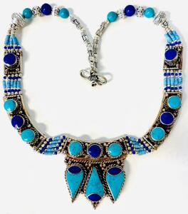 Beautiful Natural Blue Turquoise and Lapis Lazuli Gemstone Necklace