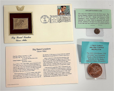 The USS Constitution &ldquo;Old Ironsides&rdquo; Copper Medallion, Ancient Roman Coin, 24 Kt 1st Day Commemorative Stamp