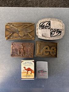 (4) Belt Buckles and (2) Collectible Lighters