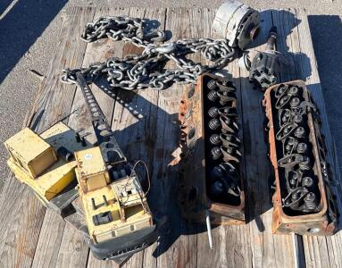 Cylinder Heads, Chain, Metal Tonka Truck, Alternator and Distributor