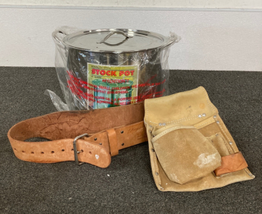 Stainless Steel Pot, Leather Belt, & Pouch