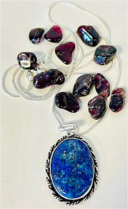 (12) Natural Idaho Star Garnets Tumbled and Polished and Blue Gemstone Necklace