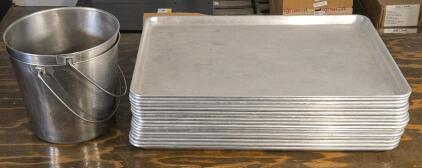 (17) Commercial Kitchen Baking Sheet Pans - 25&frac34;" x 17&frac34;" & (2) Stainless Buckets