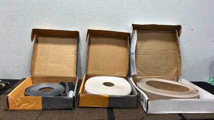 (3)700 Series White 4 in. x 1/8 in. x 120 ft. Thermoplastic Rubber Wall Cove Base Coil/+$100 Value Each Not All Rolls Are Complete,Please Check Photos and in person..