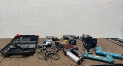 Assorted Tools ,(2)Cord Drills ,Corner Sander ,Flash Light & More