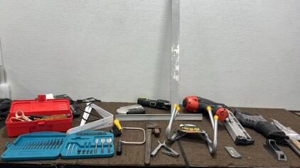 Tote With assorted tools ,Like Banks 21 Framing Nailing,(2) Bypass Landscape Lopper , & More.
