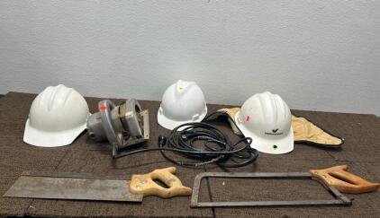 Assorted Construction tools,Skill Circular Saw,(3) Helmets,(2)Hand Saw.