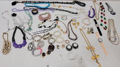 Costume Jewelry Lot Necklaces~Bracelets~Earrings~Pins~Watches