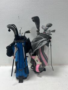 (1) Maxfli Kids Golf Bag with assorted clubs (1) USKG Kids golf bag with assorted clubs