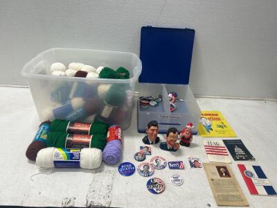 (1) Box of Political Treasures (1) Box of Assorted yarn