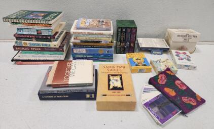 (34) Assorted Hardcover And Paperback Books And Assorted Card Decks