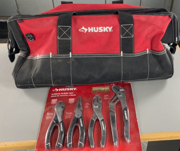 Big Husky Tool Bag & New (4) Piece Pliers Set