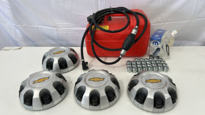 (1) Portable Gas Tank For Outboard Motor (4) Chevy 2500 HD Wheel Center Caps W/ 30 Lug Nuts