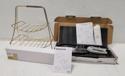 (1) IKEA Norrsj&ouml;n Sink (1) Touch Sensitive Faucet W/ Installation Intructions (1) Kingston Brass 17-inch Rain Drop Shower Arm (1) Vintage Two-Tiered Mid-Century Modern Atomic Brass Magazine Rack