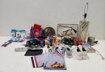 (1) Providence Mercury Glass Quatrefoil Medium Table Lamp Base (1) Nike Juniper Trail 3 Women's Trail Running Shoes (1) Tin Signs Remington Shotguns And Ducks And More